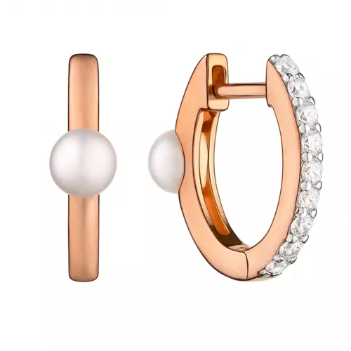 Ohrringe Perle weiß rund 4-4.5 mm, Zirkonia Roségold plattiert